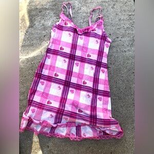 Pink and white plaid babydoll short sleepwear dress